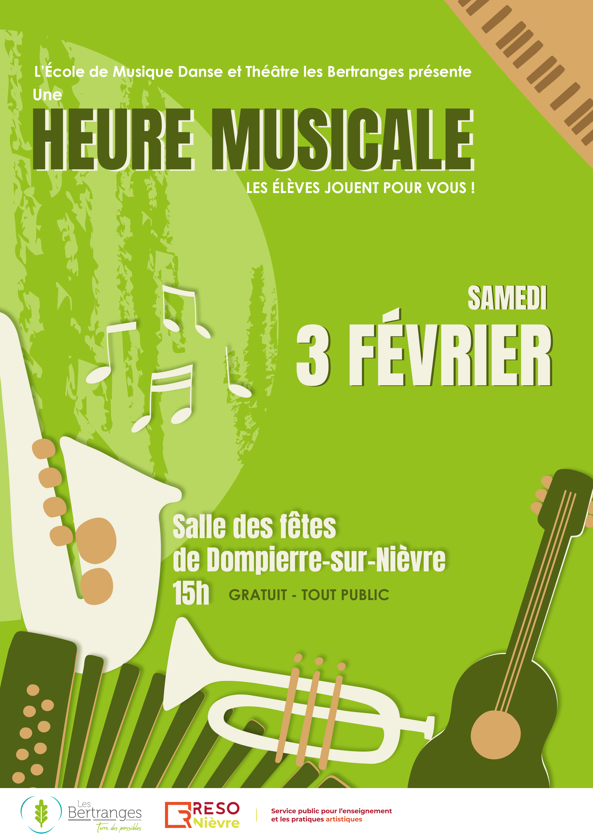 rendez-vous le samedi 3 février à dompierre-sur-nievre pour écouter les élèves de l’école de musique, danse et théâtre